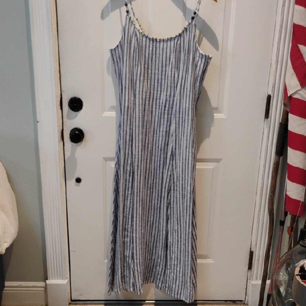 Calypso St. Barth Navy and White Striped Maxi Dress